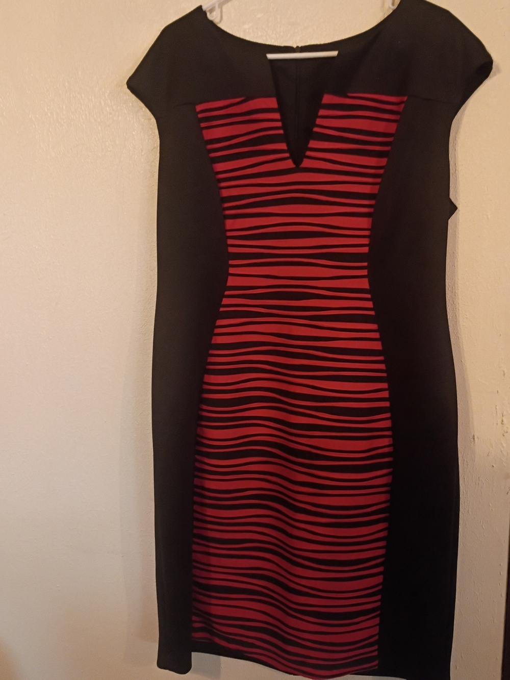 connected apparel Black Dress with Red Zebra-Stripe Panel